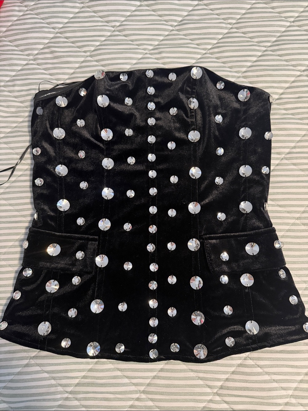 Akira Black Embellished Velvet Strapless Corset Top